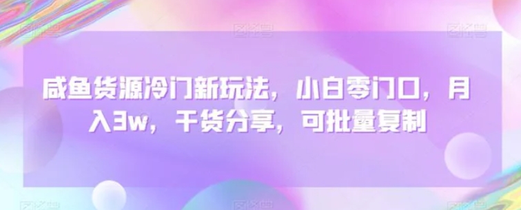 咸鱼货源冷门新玩法，小白零门口，月入3w，干货分享，可批量复制-巨丰资源网