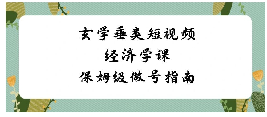 玄学 垂类短视频经济学课，保姆级做号指南-巨丰资源网