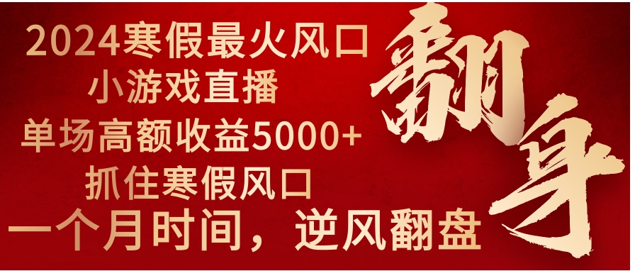 2024年最火寒假风口项目 小游戏直播 单场收益5000+抓住风口 一个月直接提车-巨丰资源网