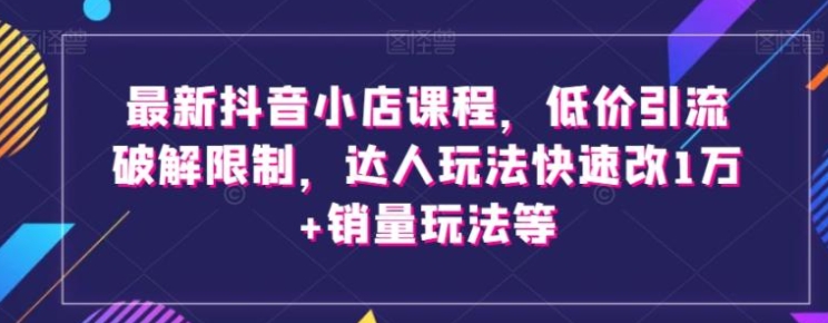 最新抖音小店课程，低价引流破解限制，达人玩法快速改1万+销量玩法等-巨丰资源网