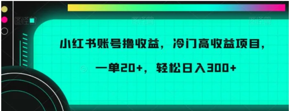 小红书账号撸收益，冷门高收益项目，一单20+，轻松日入300+-巨丰资源网