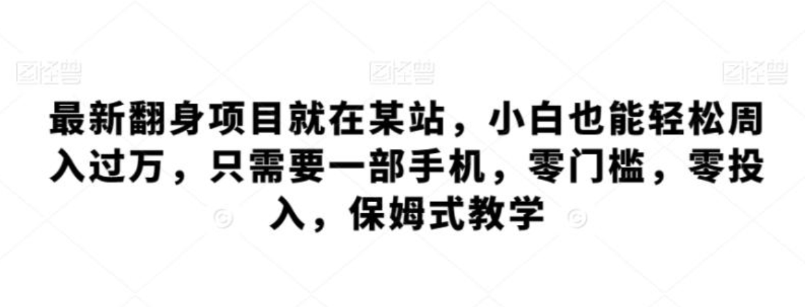 最新翻身项目就在某站，小白也能轻松周入过万，只需要一部手机，零门槛，零投入，保姆式教学-巨丰资源网