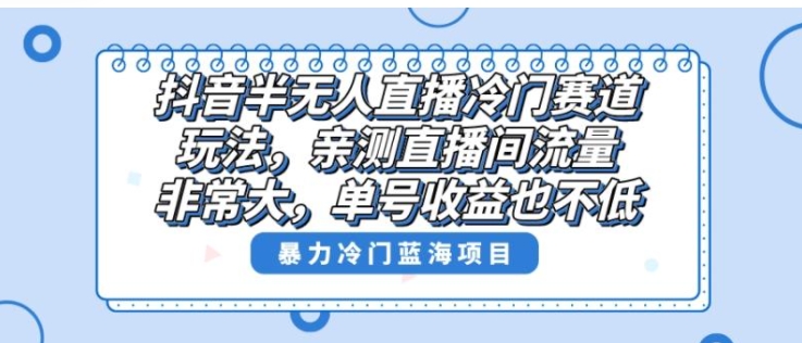 抖音半无人直播冷门赛道玩法，直播间流量非常大，单号收益也不低！-巨丰资源网