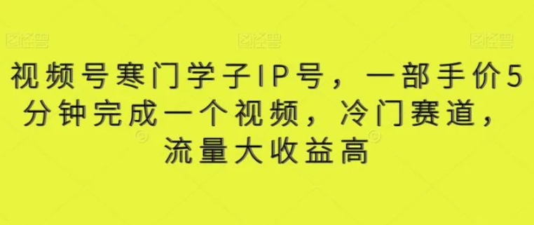 视频号寒门学子IP号，一部手价5分钟完成一个视频，冷门赛道，流量大收益高【揭秘】-巨丰资源网