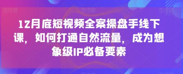 12月底短视频全案操盘手线下课，如何打通自然流量，成为想象级IP必备要素，全是干货，不讲废话超深度培训实操-巨丰资源网