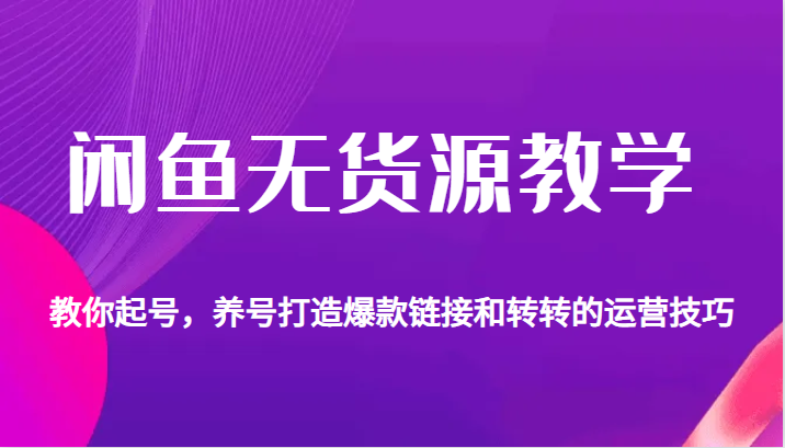 闲鱼无货源教学，教你起号，养号打造爆款链接以及转转的运营技巧-巨丰资源网