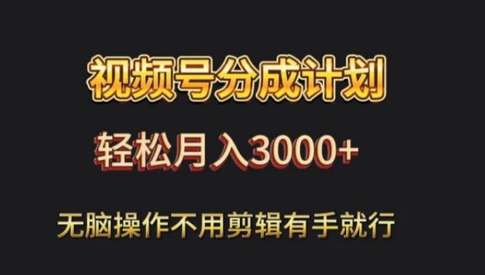 视频号流量分成，不用剪辑，有手就行，轻松月入2000+-巨丰资源网