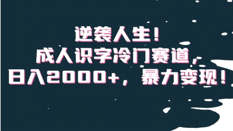 逆袭人生！成人识字冷门赛道，日入2000+，暴力变现！【揭秘】-巨丰资源网