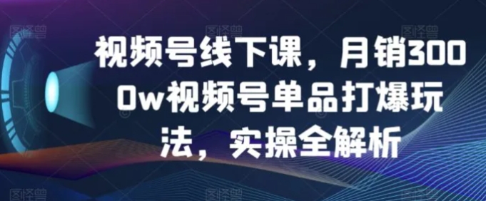 视频号线下课，月销3000w视频号单品打爆玩法，实操全解析-巨丰资源网