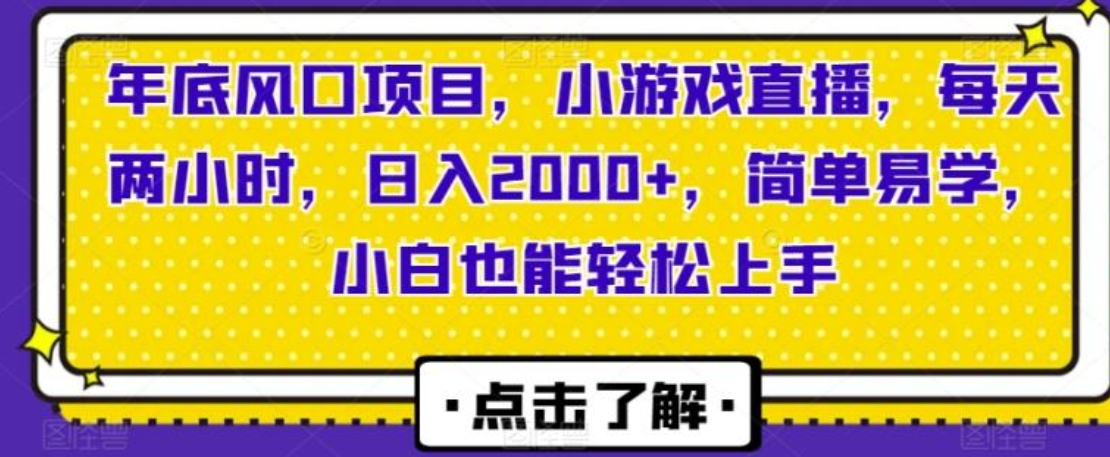 年底风口项目，小游戏直播，每天两小时，日入2000+，简单易学，小白也能轻松上手-巨丰资源网