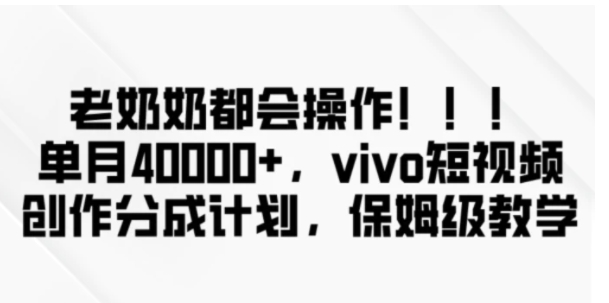 老奶奶都会操作，新平台无脑操作，单月40000+，vivo短视频创作分成计划【揭秘】-巨丰资源网