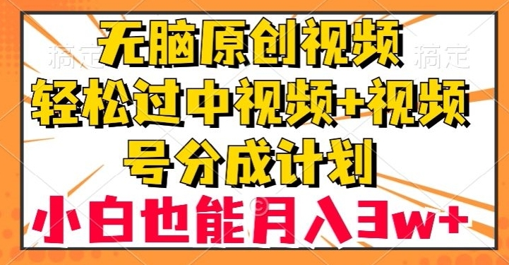 无脑原创视频，轻松过中视频+视频号分成计划，小白也能月入3w+【揭秘】-巨丰资源网