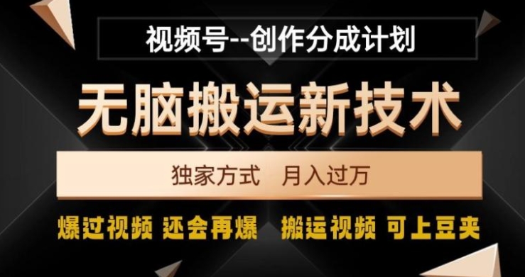 视频号无脑搬运新技术，破原创壕流量，独家方式，爆过视频，还会再爆【揭秘】-巨丰资源网