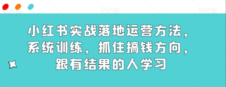 小红书实战落地运营方法，系统训练，抓住搞钱方向，跟有结果的人学习-巨丰资源网