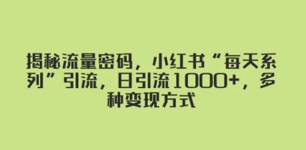 揭秘流量密码，小红书“每天系列”引流，日引流1000+，多种变现方式-巨丰资源网