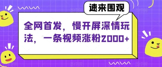 全网首发，慢开屏深情玩法，一条视频涨粉2000+【揭秘】-巨丰资源网