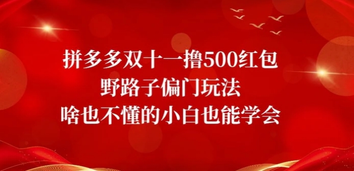 拼多多双十一撸500红包野路子偏门玩法，啥也不懂的小白也能学会【揭秘】-巨丰资源网