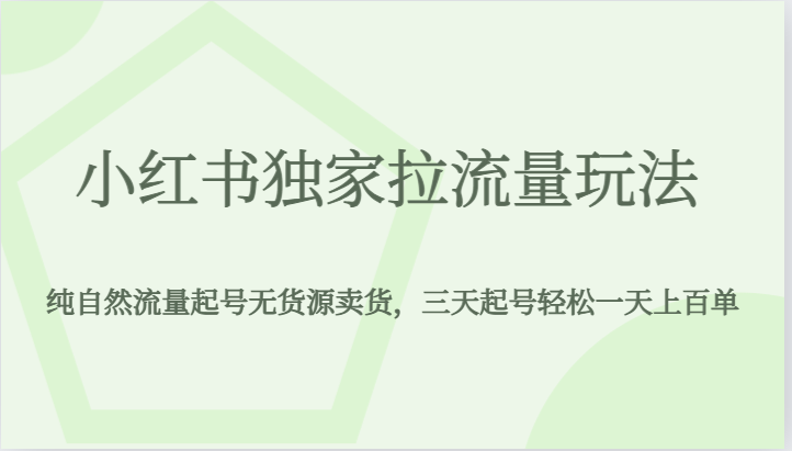 小红书独家拉流量玩法，纯自然流量起号无货源卖货，三天起号轻松一天上百单-巨丰资源网