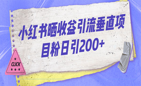 《小红书晒收益图引流》垂直项目粉，日引200+-巨丰资源网