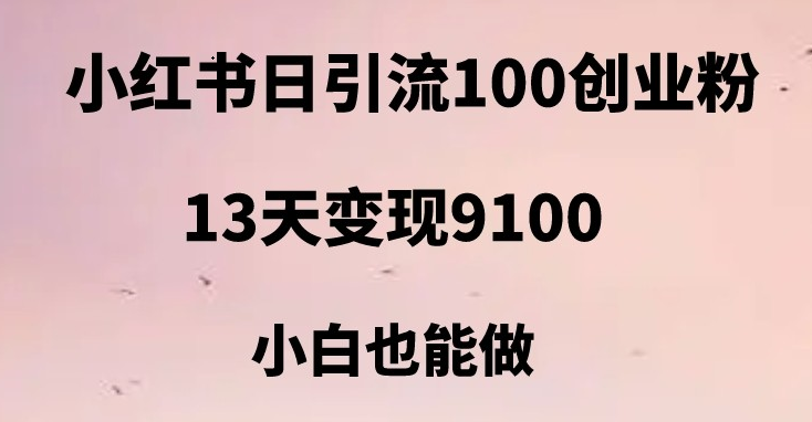 小红书日引流100+创业粉，13天变现9100，创业首选引流平台-巨丰资源网