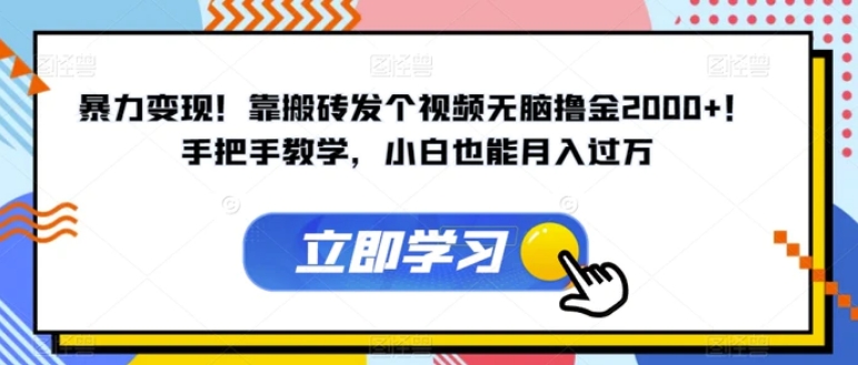 暴力变现！靠搬砖发个视频无脑撸金2000+！手把手教学，小白也能月入过万【揭秘】-巨丰资源网