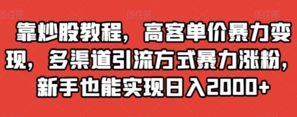 靠炒股教程，高客单价暴力变现，多渠道引流方式暴力涨粉，新手也能实现日入2000+【揭秘】-巨丰资源网