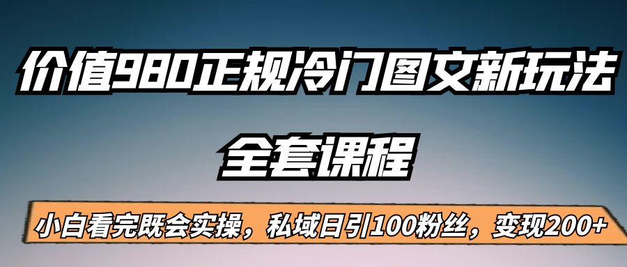 外面卖980的正规冷门图文新玩法，私域日引100粉丝，变现200+-巨丰资源网