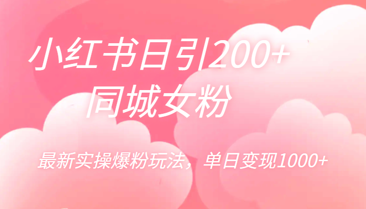 小红书日引200+同城女粉，最新实操爆粉玩法，单日变现1000+-巨丰资源网