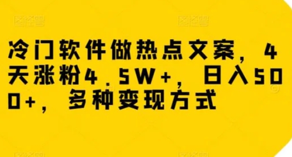 冷门软件做热点文案，4天涨粉4.5W+，日入500+，多种变现方式【揭秘】-巨丰资源网