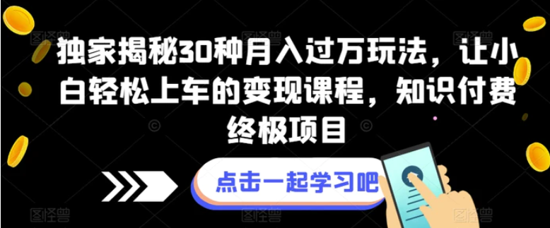 独家揭秘30种月入过万玩法，让小白轻松上车的变现课程，知识付费终极项目【揭秘】-巨丰资源网