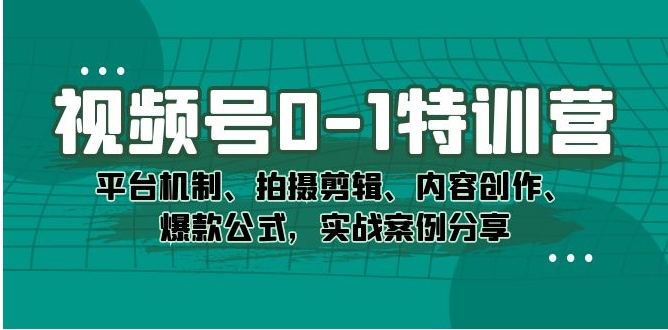 视频号0-1特训营：平台机制、拍摄剪辑、内容创作、爆款公式，实战案例分享-巨丰资源网