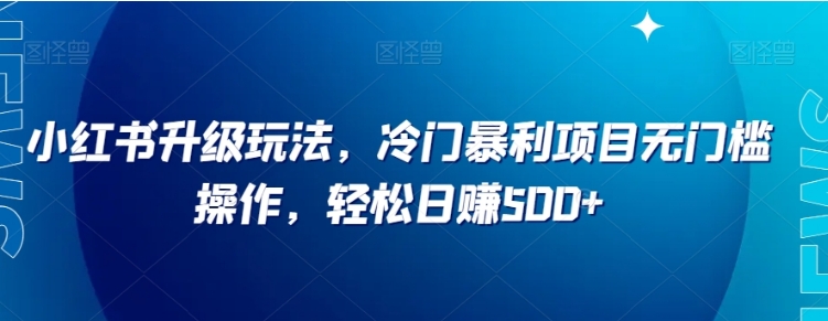 小红书升级玩法，冷门暴利项目无门槛操作，轻松日赚500+【揭秘】-巨丰资源网