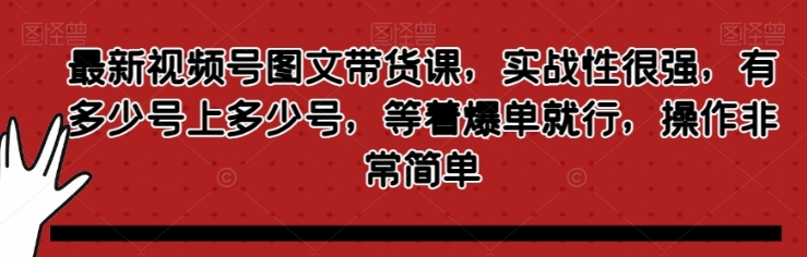 最新视频号图文带货课，实战性很强，有多少号上多少号，等着爆单就行，操作非常简单-巨丰资源网