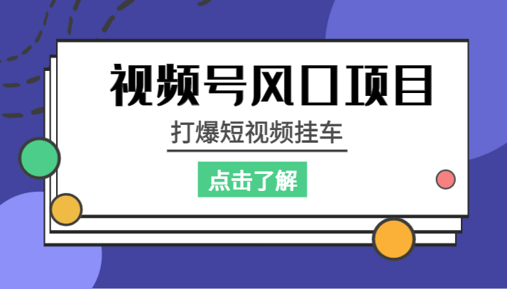 视频号风口项目，打爆短视频挂车-巨丰资源网