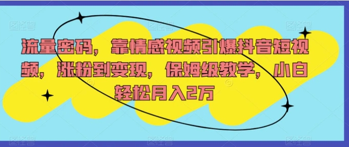 流量密码，靠情感视频引爆抖音短视频，涨粉到变现，保姆级教学，小白轻松月入2万【揭秘】-巨丰资源网