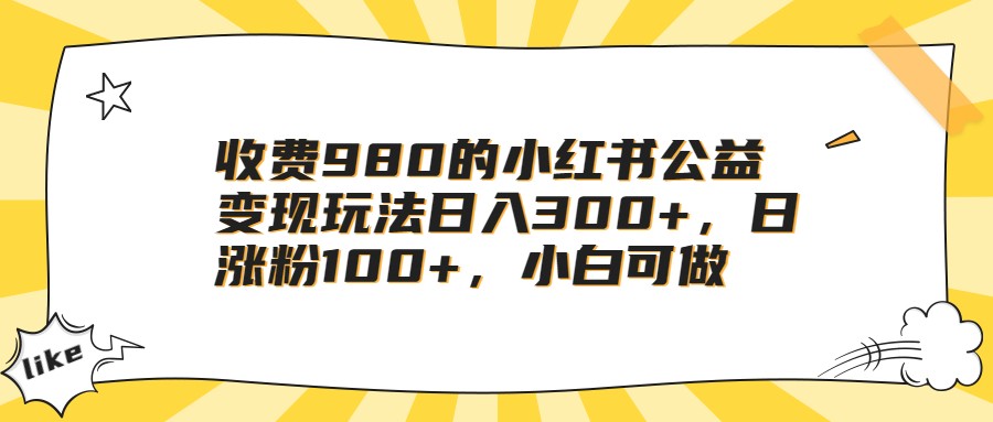 收费980的小红书公益变现玩法日入300+，日涨粉100+，小白可做-巨丰资源网