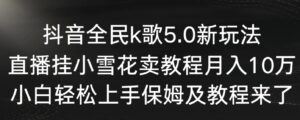 抖音全民k歌5.0新玩法，直播挂小雪花卖教程月入10万，小白轻松上手，保…-巨丰资源网