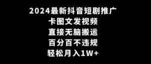 （9047期）2024最新抖音短剧推广，卡图文发视频直接无脑搬百分百不违规轻松月入1W+-巨丰资源网