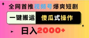 （9121期）视频号爆爽短剧推广，一键搬运，傻瓜式操作，日入2000+-巨丰资源网