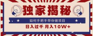 （9362期）独家揭秘，如何手把手带你做项目，日入上千，月入10W+-巨丰资源网