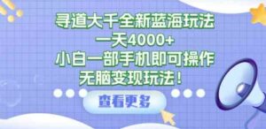 （9479期）寻道大千全新蓝海玩法，一天4000+，小白一部手机即可操作，无脑变现玩法！-巨丰资源网