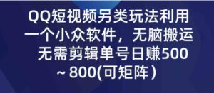 （9493期）QQ短视频另类玩法，利用一个小众软件，无脑搬运，无需剪辑单号日赚500～…-巨丰资源网