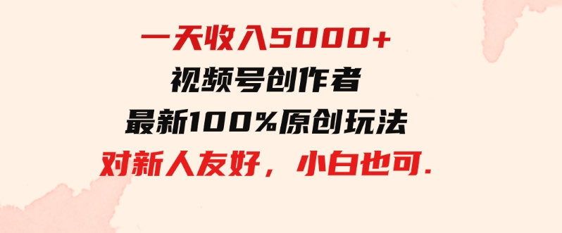 （9568期）一天收入5000+，视频号创作者，最新100%原创玩法，对新人友好，小白也可.-巨丰资源网