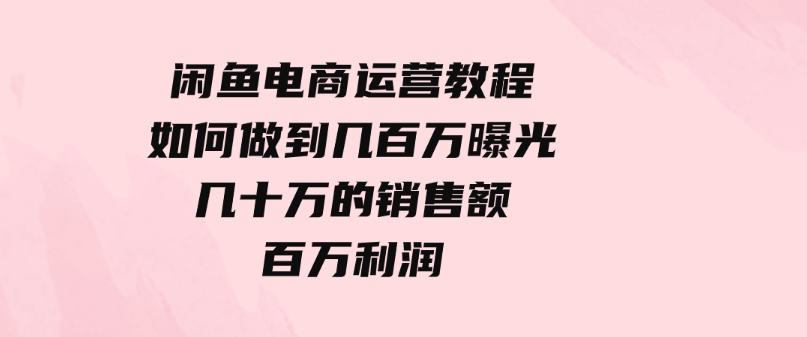 （9560期）闲鱼电商运营教程：如何做到几百万曝光，几十万的销售额，百万利润-巨丰资源网