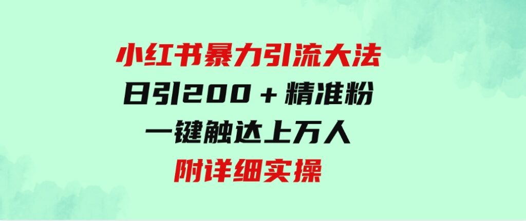 （9582期）小红书暴力引流大法，日引200＋精准粉，一键触达上万人，附详细实操-巨丰资源网