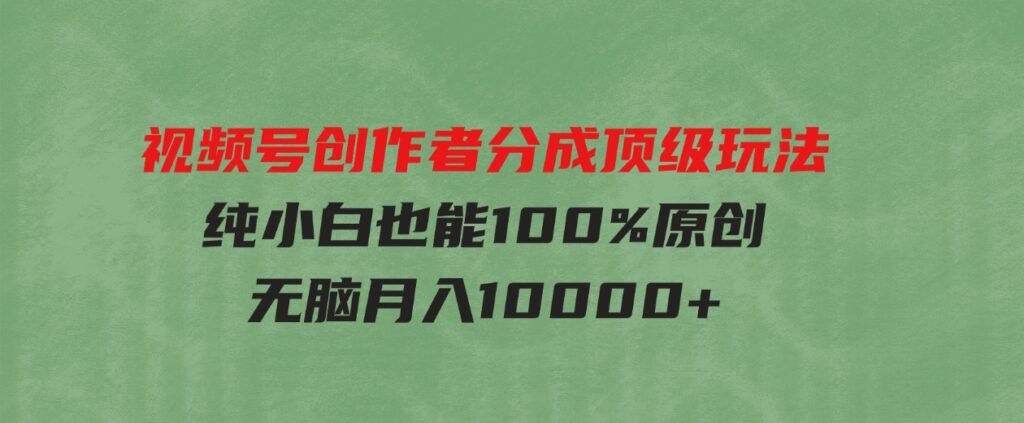 （9608期）视频号创作者分成顶级玩法，纯小白也能100%原创，无脑月入10000+-巨丰资源网