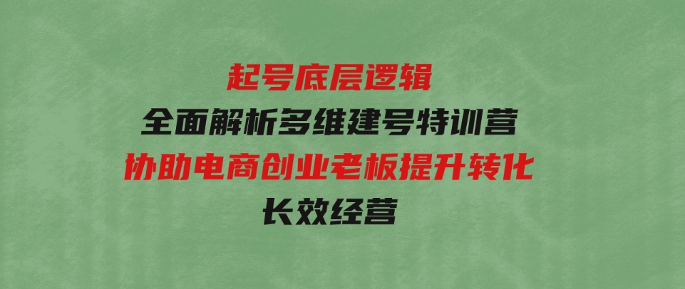 起号底层逻辑，全面解析多维建号特训营，协助电商创业老板提升转化，长效经营-巨丰资源网