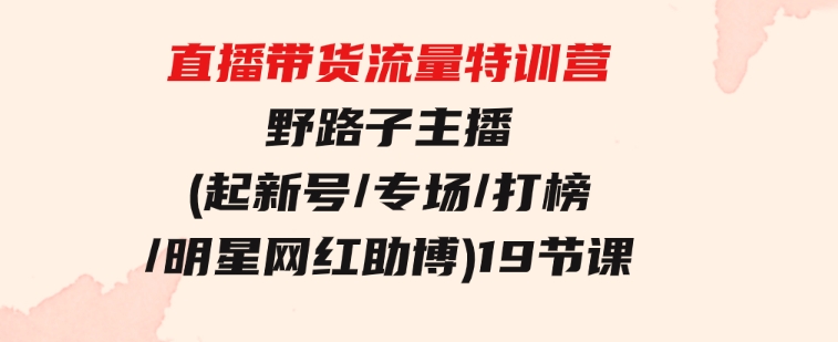 直播带货流量特训营，野路子主播(起新号/专场/打榜/明星网红助博)19节课-巨丰资源网