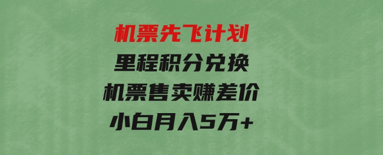 机票先飞计划！里程积分兑换机票售卖赚差价，利润空间巨大，小白月入5万+-巨丰资源网