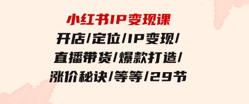 小红书IP变现课：开店/定位/IP变现/直播带货/爆款打造/涨价秘诀/等等/29节-巨丰资源网